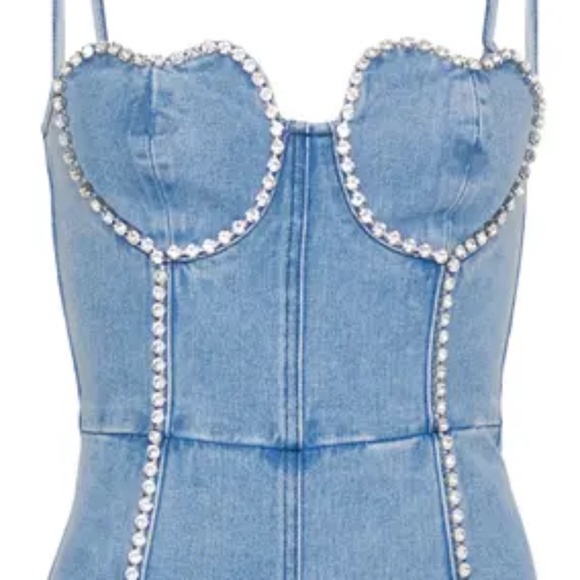 NWT Nasty Gal Heart Embellished Bustier Denim Romper - size 2 - Picture 3 of 8